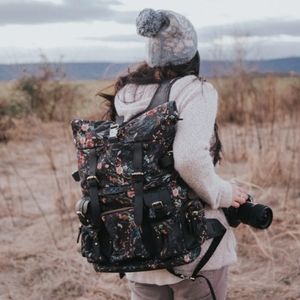 House of Flynn Black Fable Floral Rucksack Camera